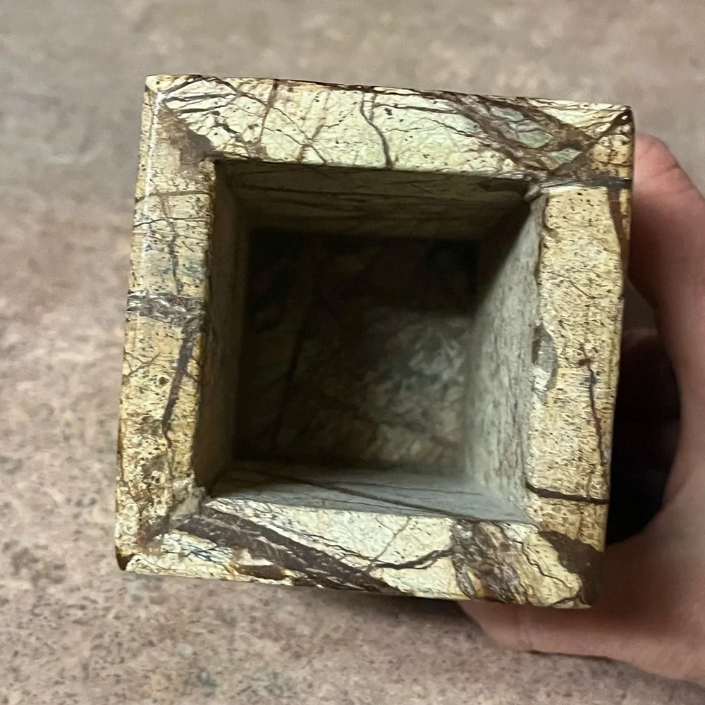 Natural marble brown forest texured marble pen holder, brush holder